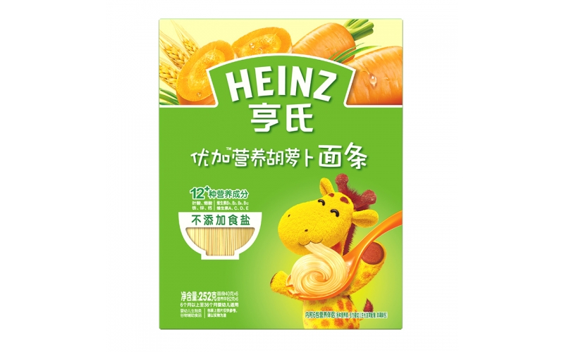 亨氏 (Heinz) 1段 嬰幼兒輔食 優(yōu)加寶寶面條 含胡蘿卜 寶寶營養(yǎng)面條252g（無鹽）(輔食添加初期-36個月適用)