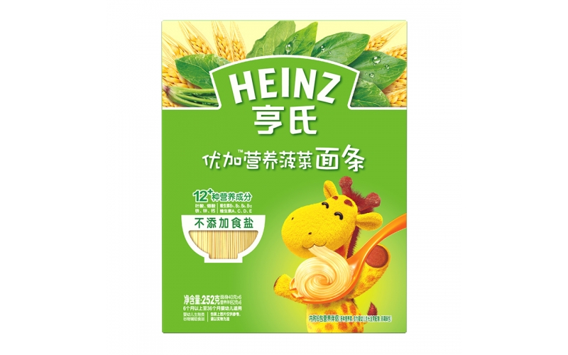 亨氏 (Heinz)1段 嬰幼兒輔食 優(yōu)加寶寶面條 含菠菜 寶寶營養(yǎng)面條252g（無鹽）(輔食添加初期-36個月適用)