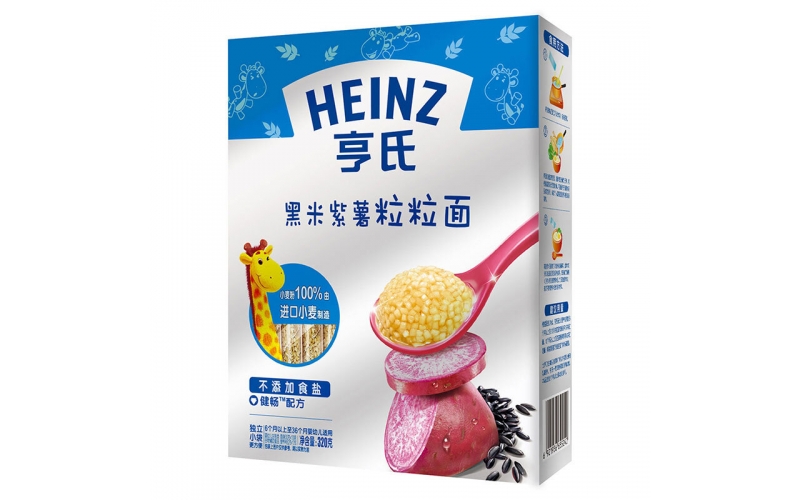亨氏 (Heinz) 2段嬰幼兒輔食 金裝粒粒面 含黑米紫薯 寶寶營養(yǎng)顆粒面320g（無鹽）(輔食添加初期-36個月適用)