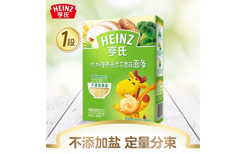 亨氏 (Heinz) 1段嬰幼兒輔食優(yōu)加寶寶面條 西蘭花香菇 寶寶營養(yǎng)面條336g（無鹽）(輔食添加初期-36個月適用)
