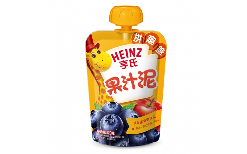 亨氏（Heinz）果汁泥 嬰兒水果泥寶寶輔食泥零食（1-3歲適用） 藍(lán)莓蘋(píng)果120g
